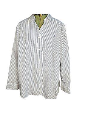 Men's Ralphy Lauren preppy pinstripe Navy and White button down crested shirt M
